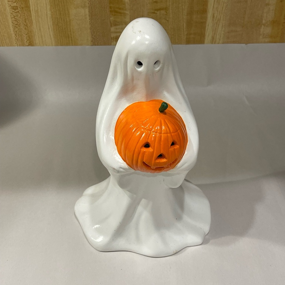 Vtg Halloween Ceramic Ghost Pumpkin MH 1981